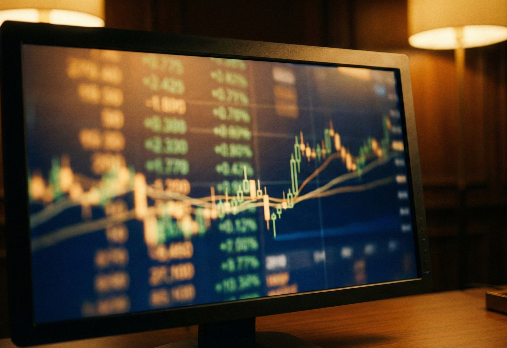 Financial data screen displaying stock market charts and trading data